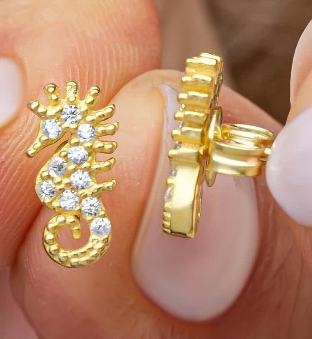 Heliophilia Silver Pendientes de Plata de Ley 925 con Baño de Oro y Circón